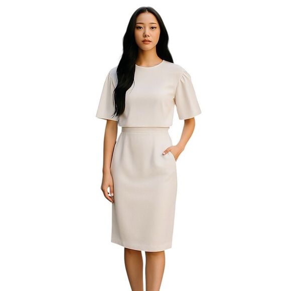 Kay Unger White Crepe Capelet Midi Dress| Size 4 - Picture 1 of 9